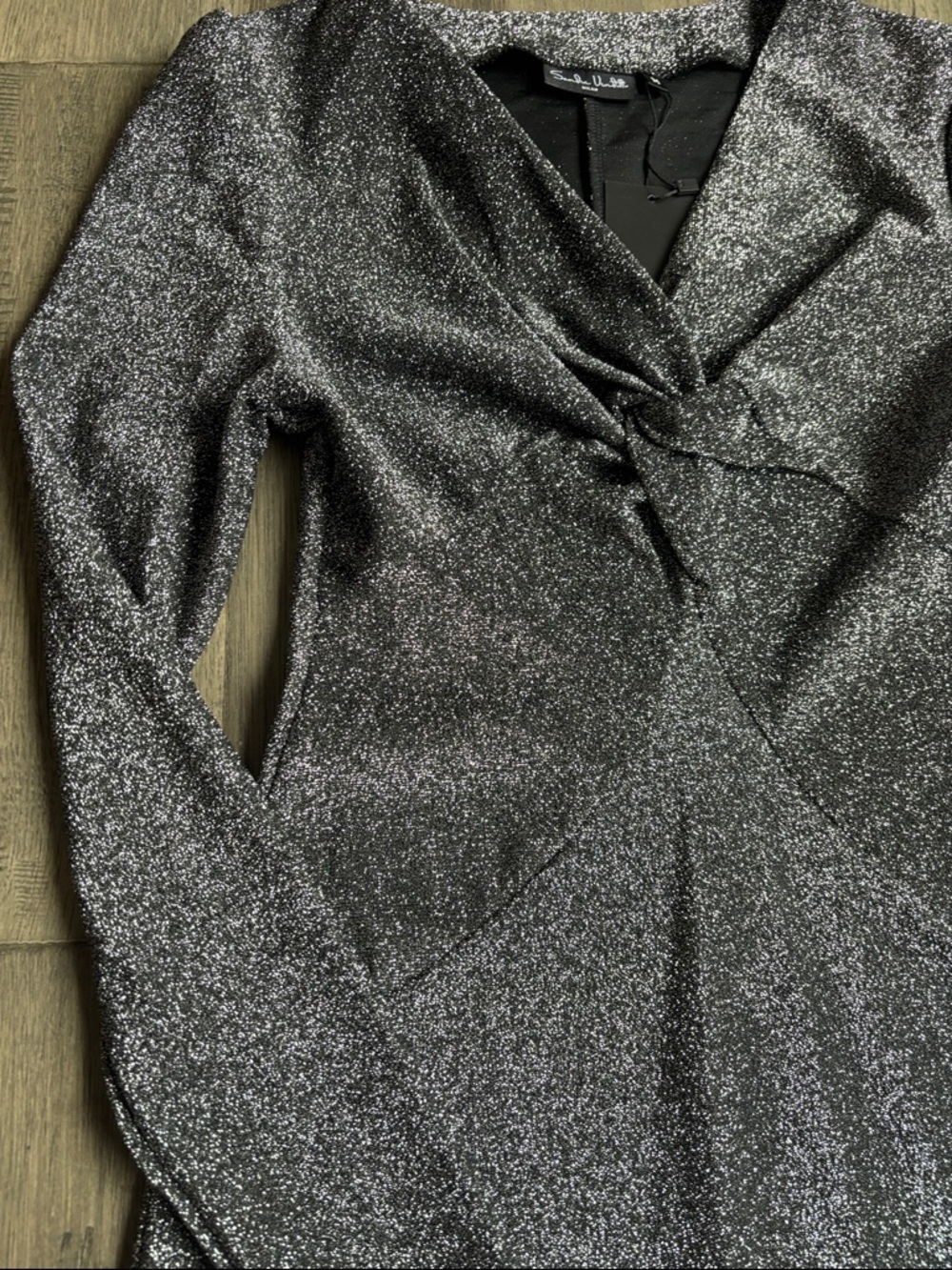 Sandra Venditti | NWT Sparkle Metallic Long-Sleeve Sheath Dress Black Silver Med - Picture 3 of 13